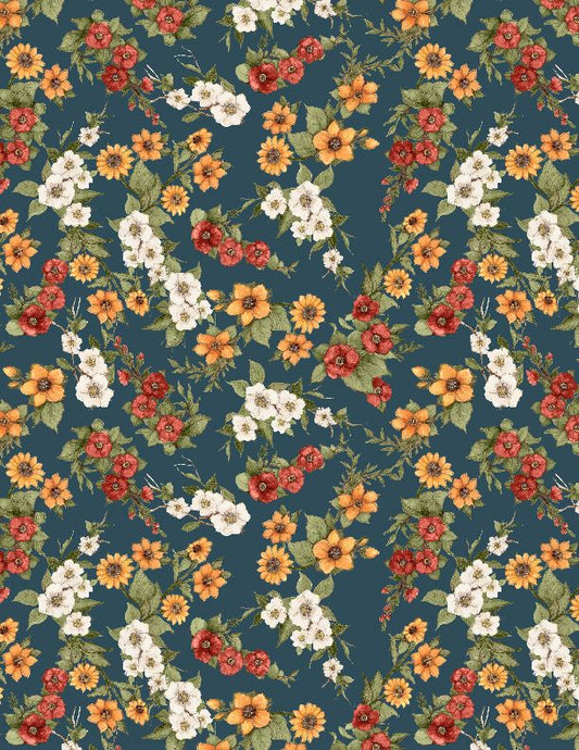Garden Gate Roosters - Floral Teal - Licence To Quilt