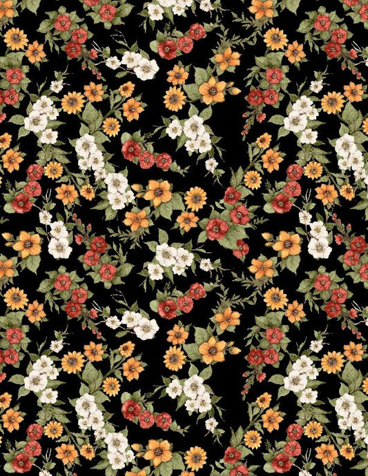 Garden Gate Roosters - Floral Black - Licence To Quilt
