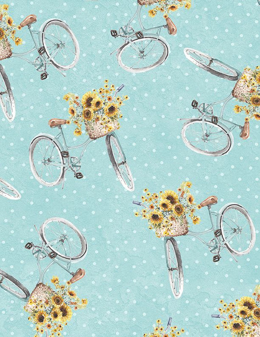 Sunflower Sweet - Bicycle Toss Light Teal - Licence To Quilt