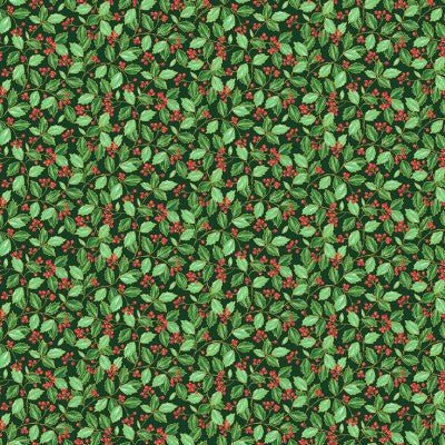 Santa - Festive Foliage Holly Trail Green - Licence To Quilt