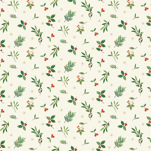 Santa - Festive Foliage Scatter Cream - Licence To Quilt